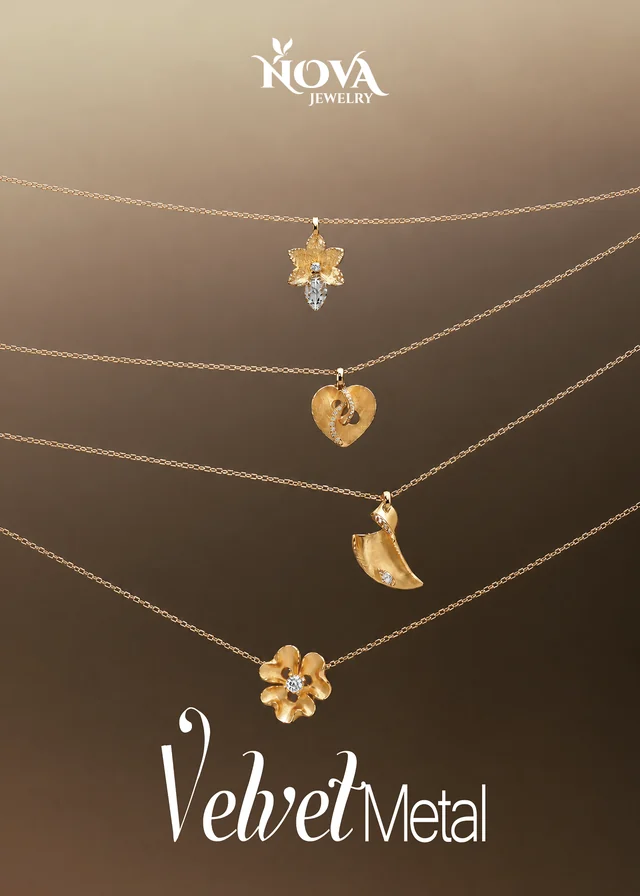 Velvet Metal gold-tone pendants with textured flower, heart and flowing sculptural shapes