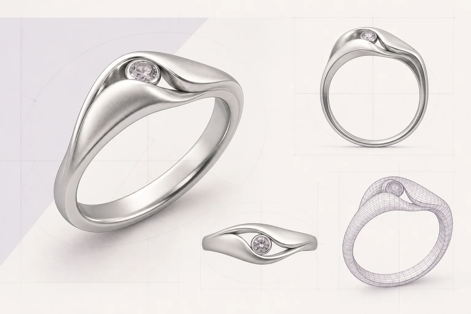 Multiple CAD review views of the same jewelry design