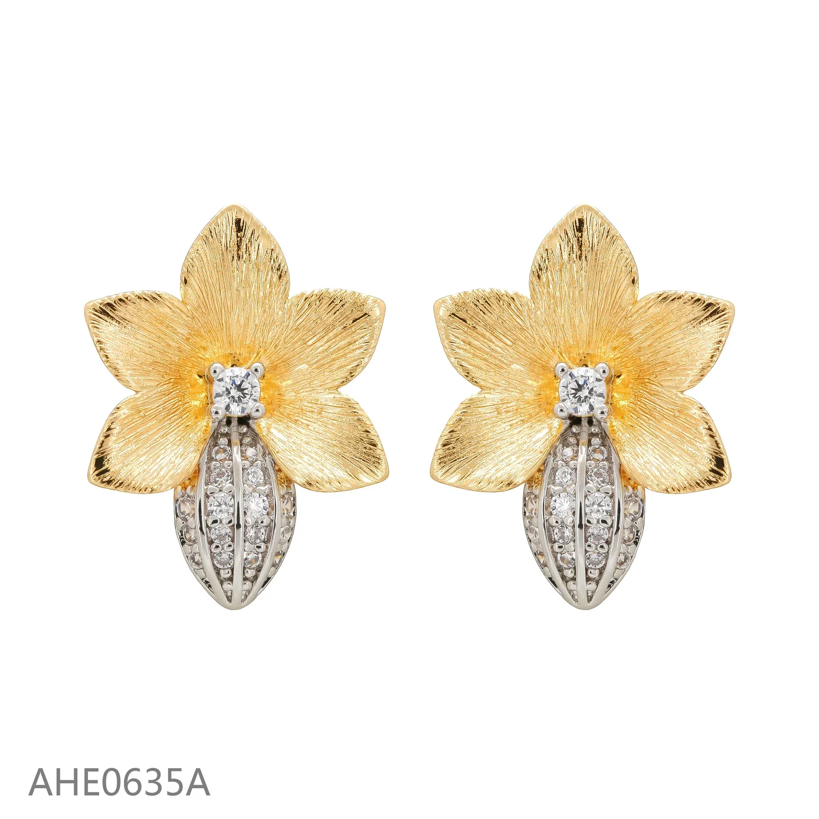 NOVA sculptural flower earrings with textured metal petals