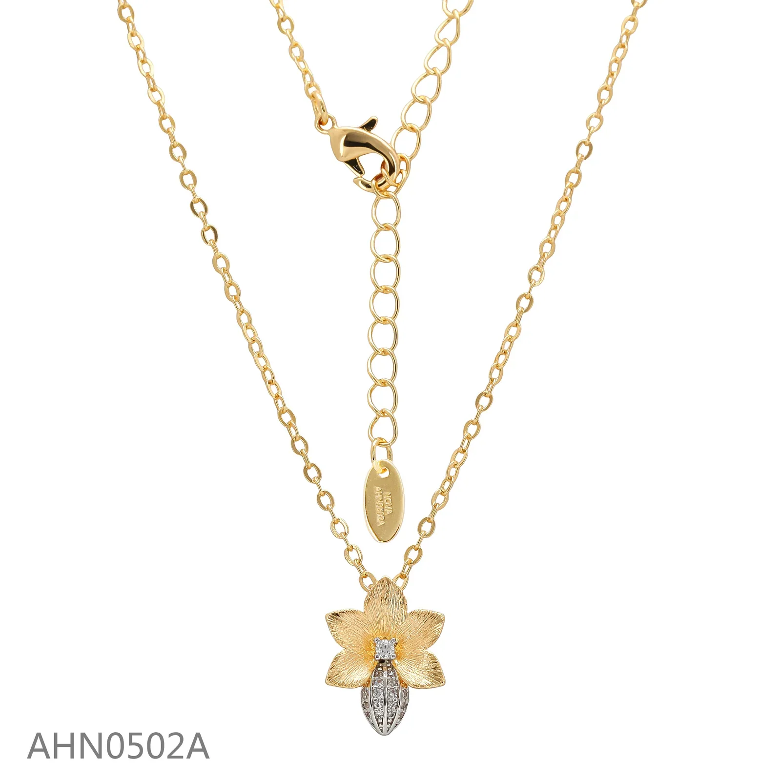 Gold-tone floral necklace with contrasting stone-set details