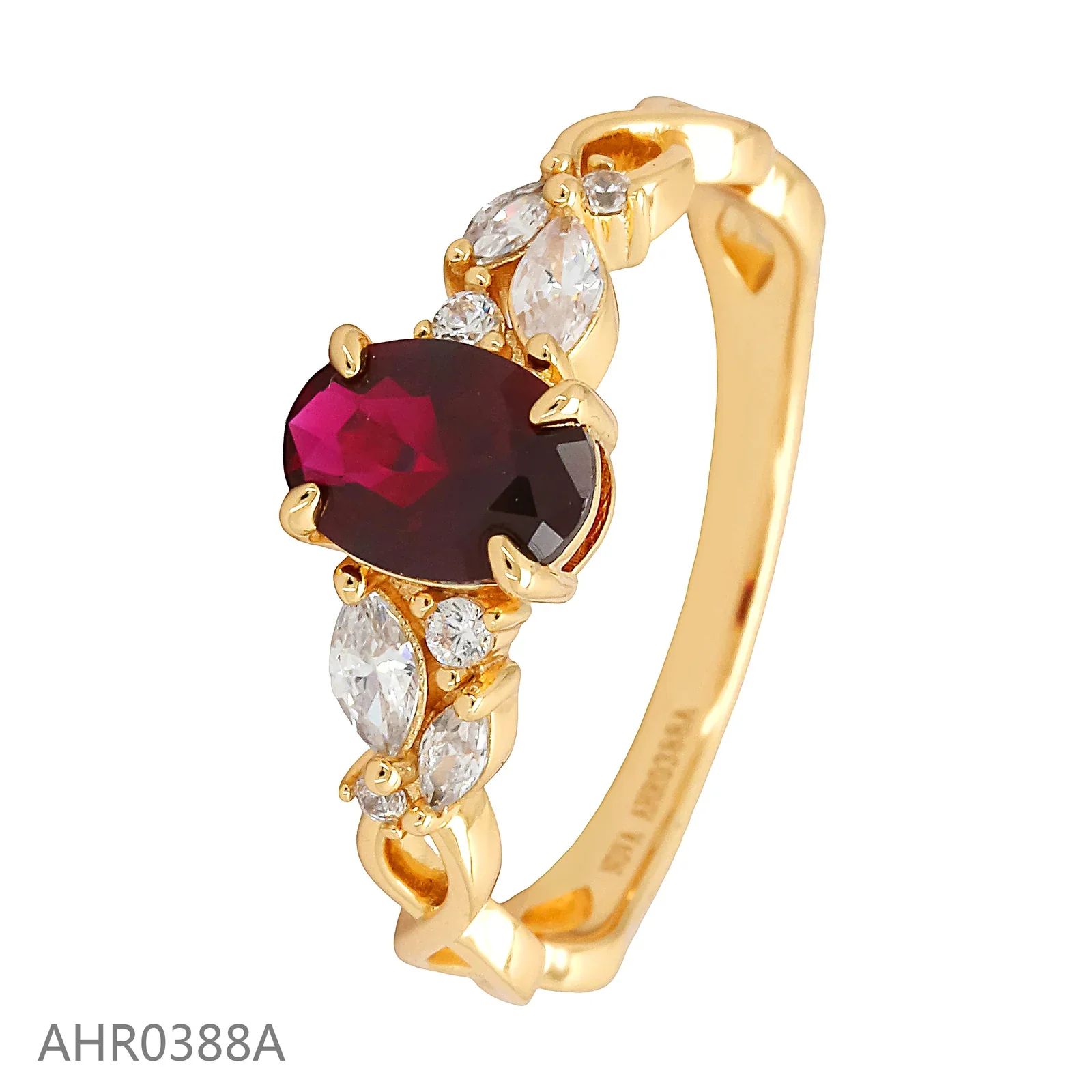 Red gemstone ring with side stones
