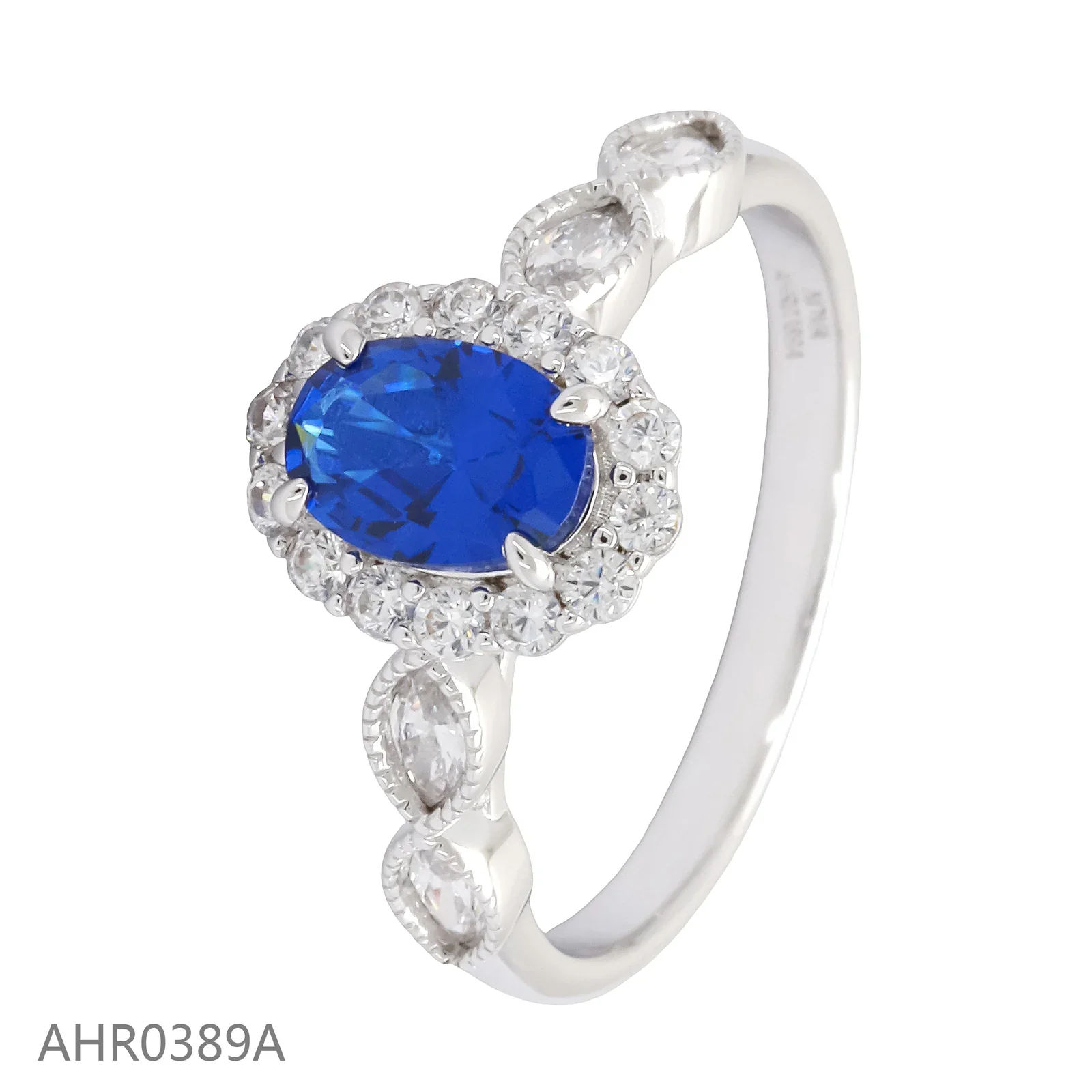 NOVA silver-tone ring with an oval blue stone