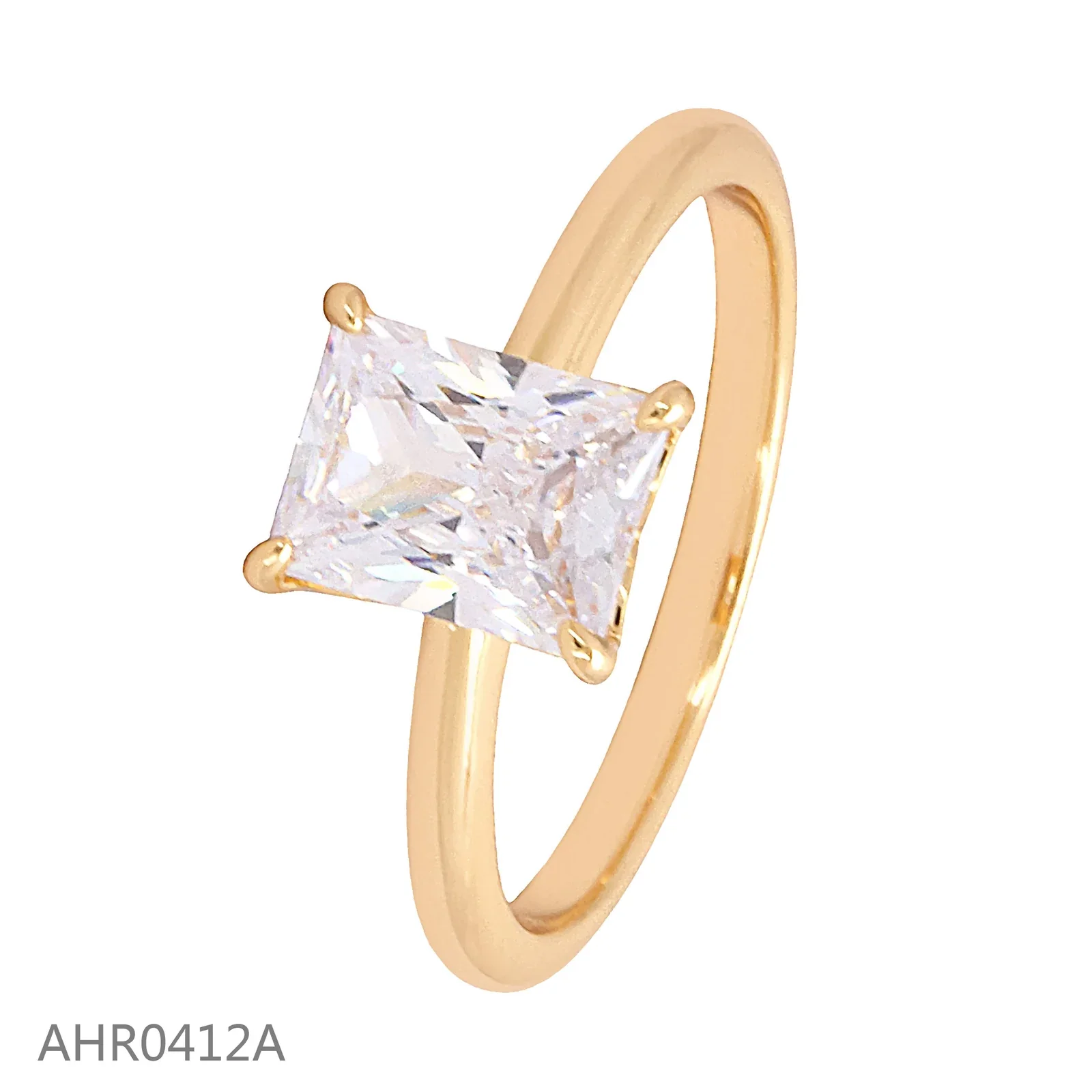 Complete NOVA gold-tone solitaire ring with a square clear center stone
