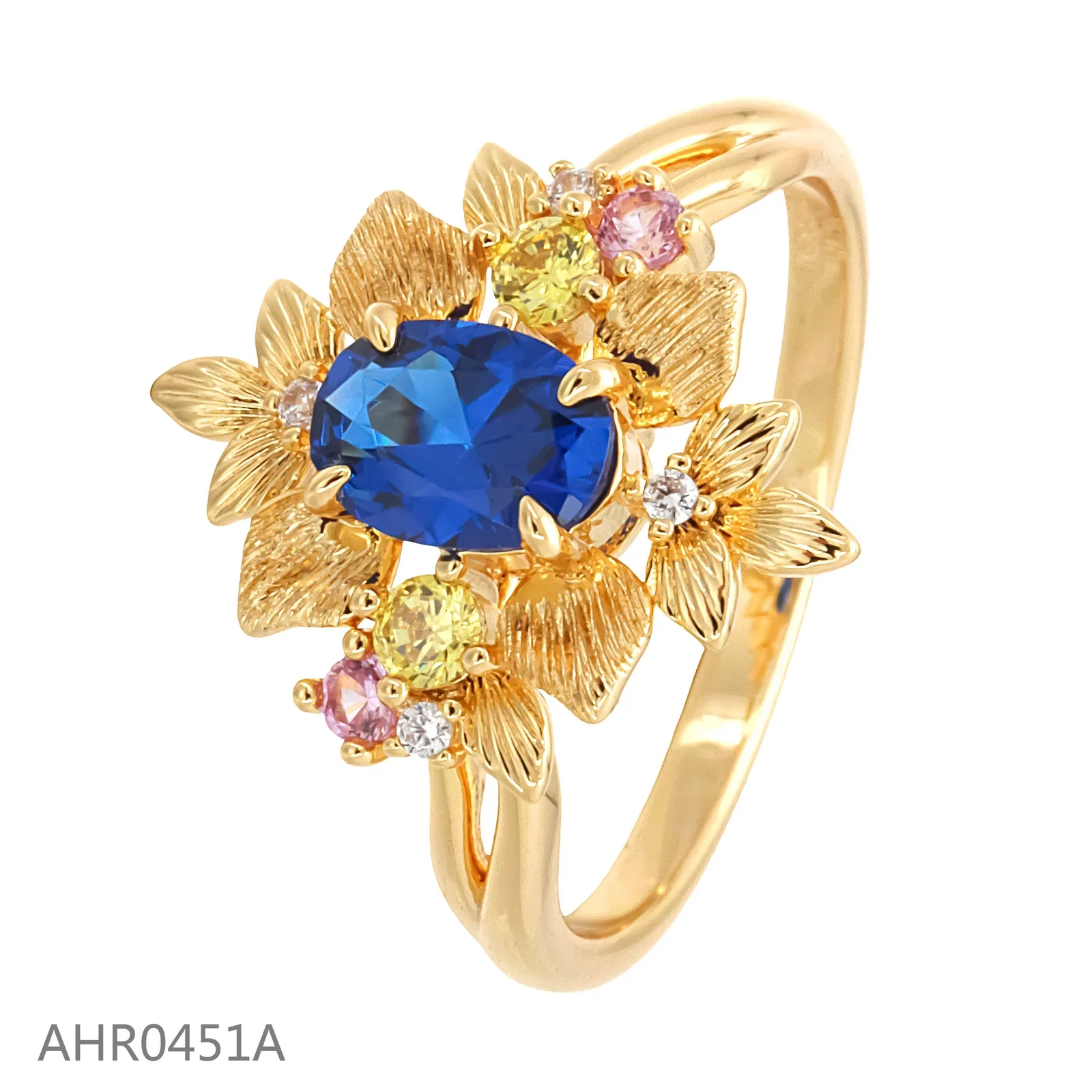Blue focal-stone floral ring