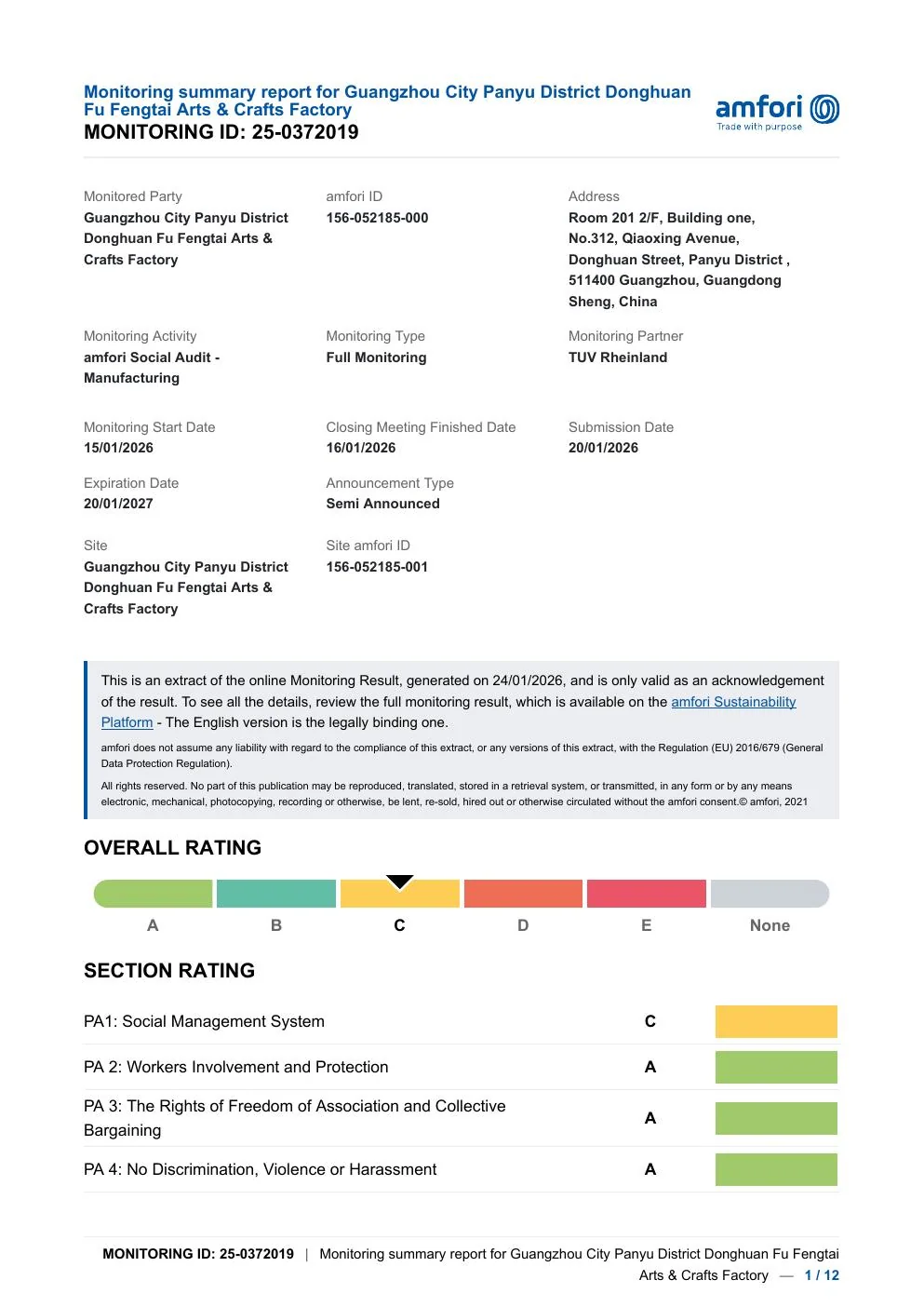 First page of the NOVA factory social-audit report