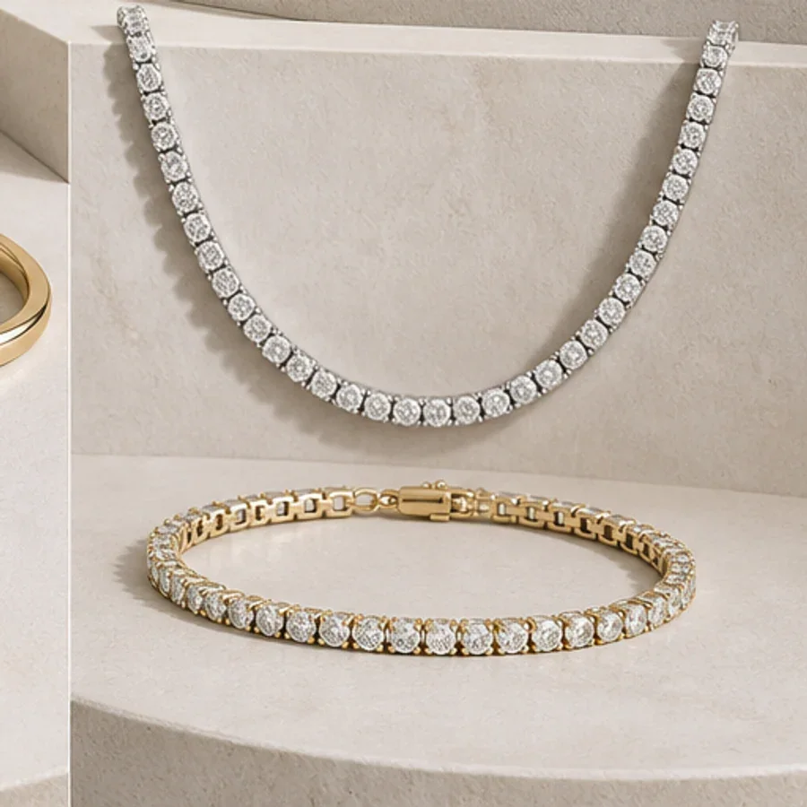 Illustrative silver-tone tennis necklace and gold-tone tennis bracelet