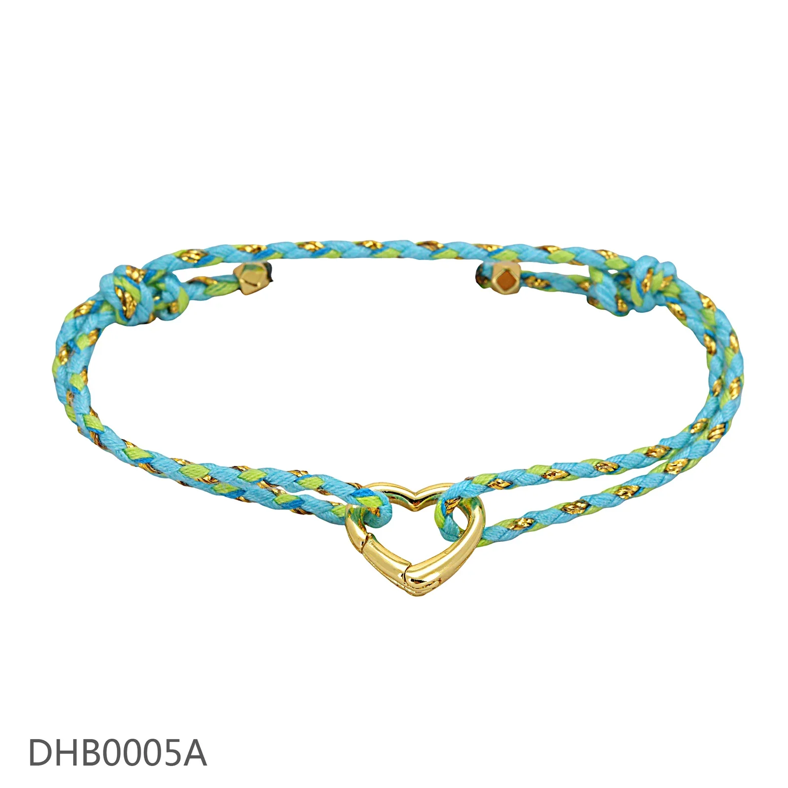 Braided turquoise bracelet with a central heart detail