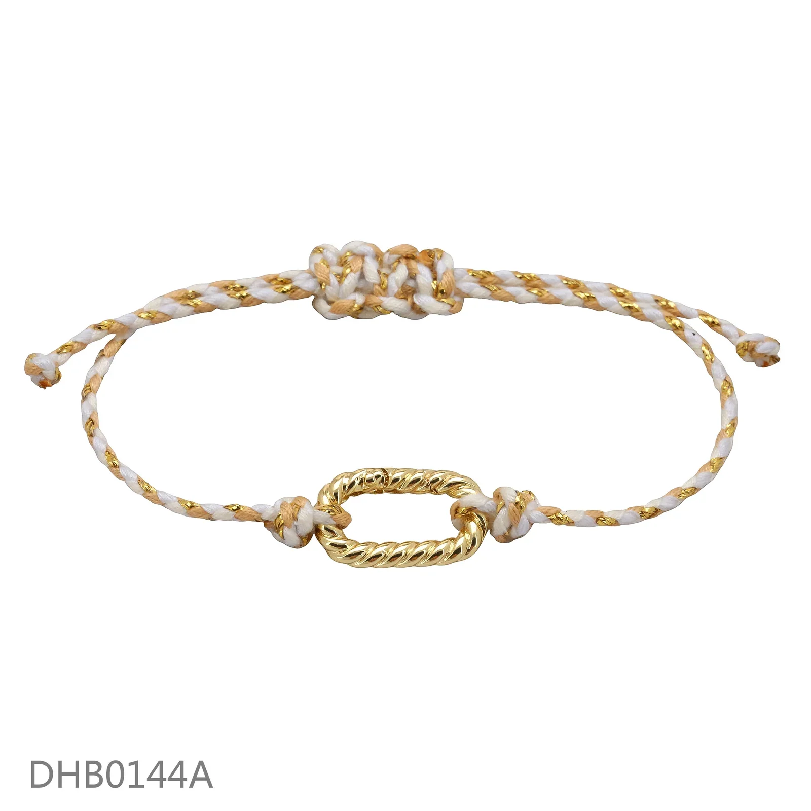 Light braided bracelet with a textured metal centre