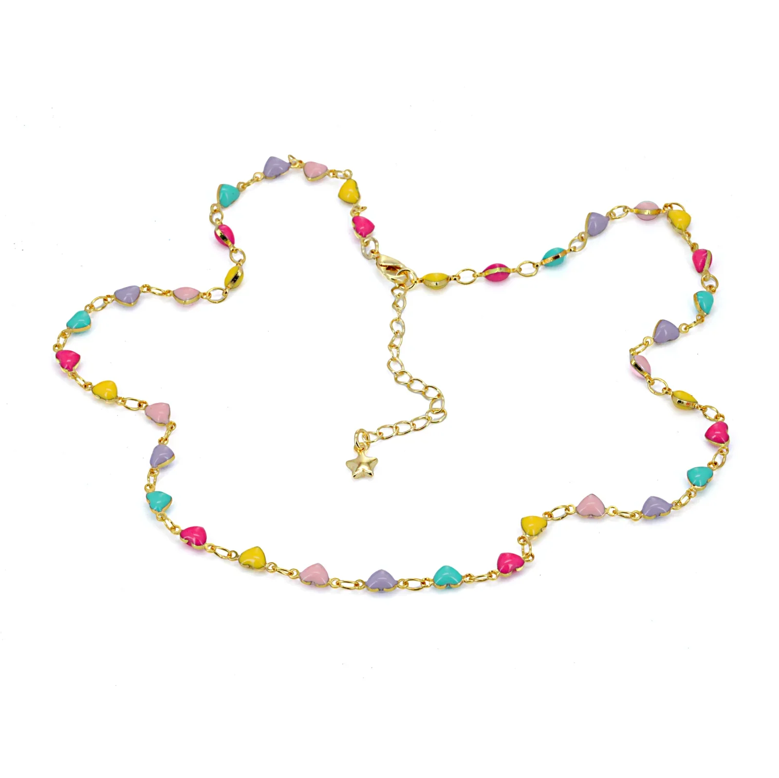 Gold-tone necklace with multicolored beads and an adjustable chain