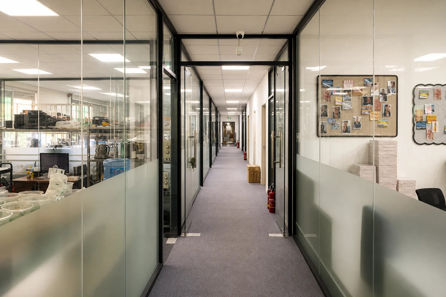 The glass-lined corridor connecting NOVA work areas