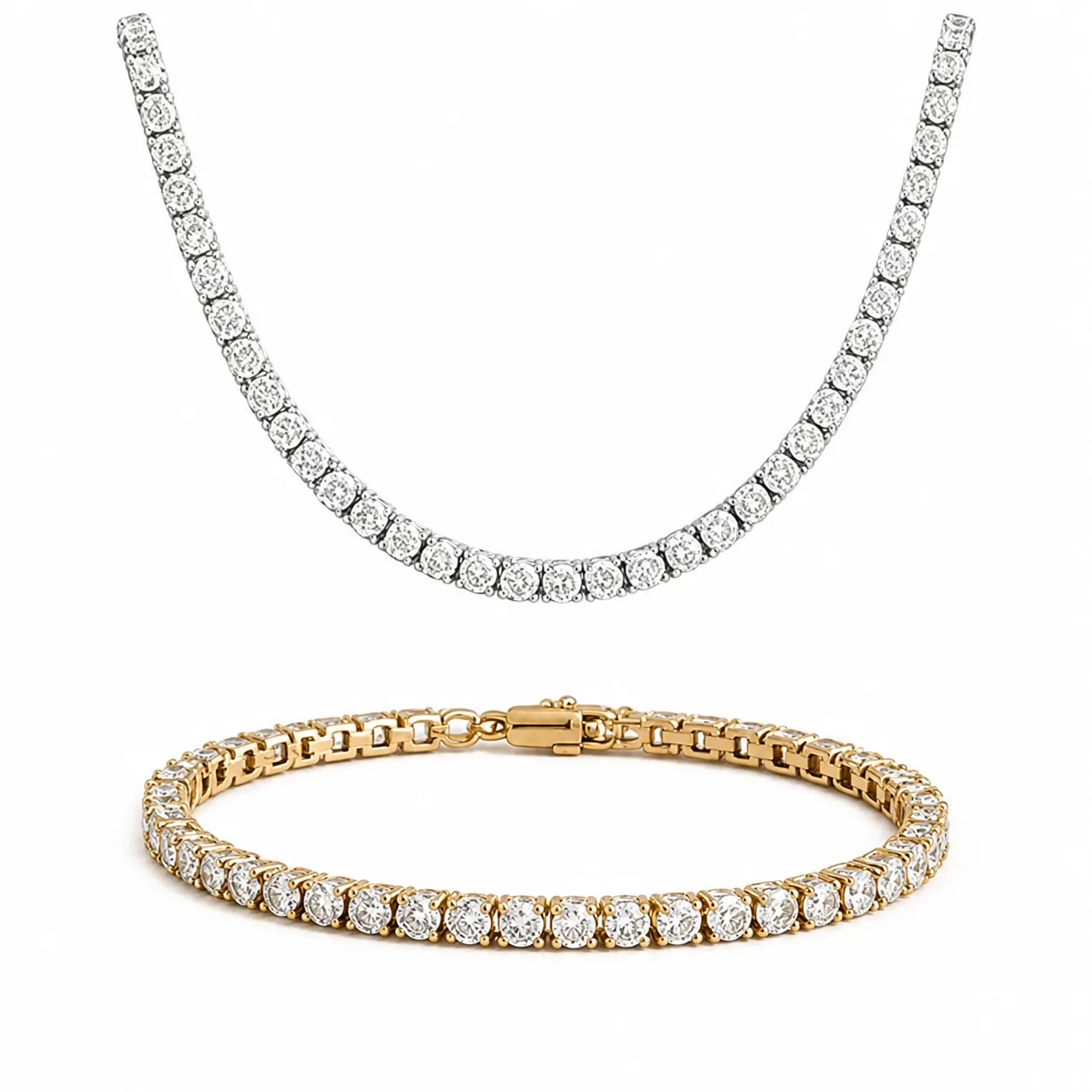 Silver-tone tennis necklace and gold-tone tennis bracelet