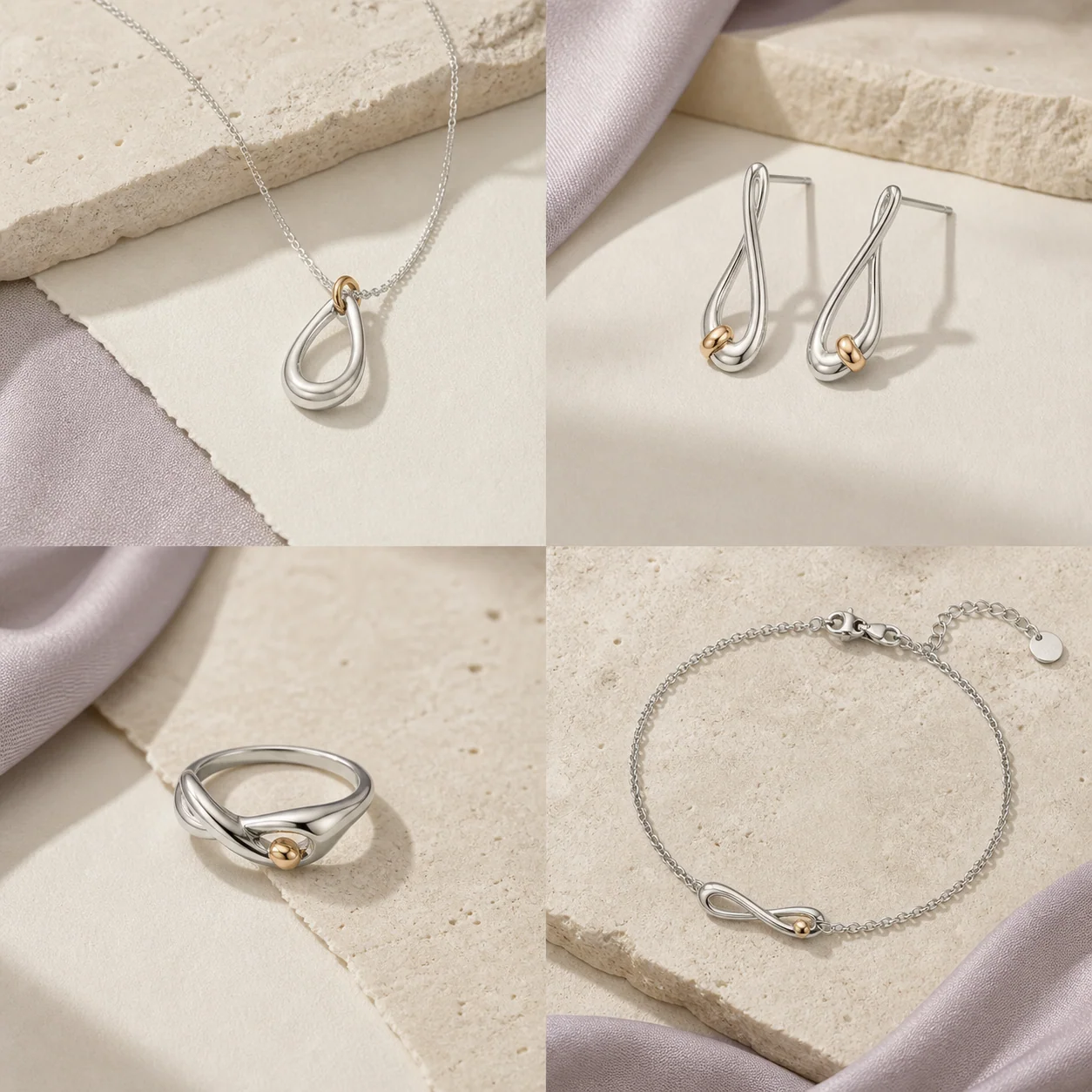 Private-label jewelry collection across necklaces, earrings, rings and bracelets