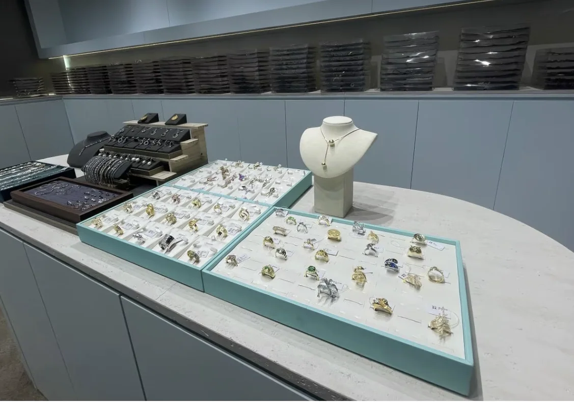 Jewelry samples arranged for review in the NOVA sample room