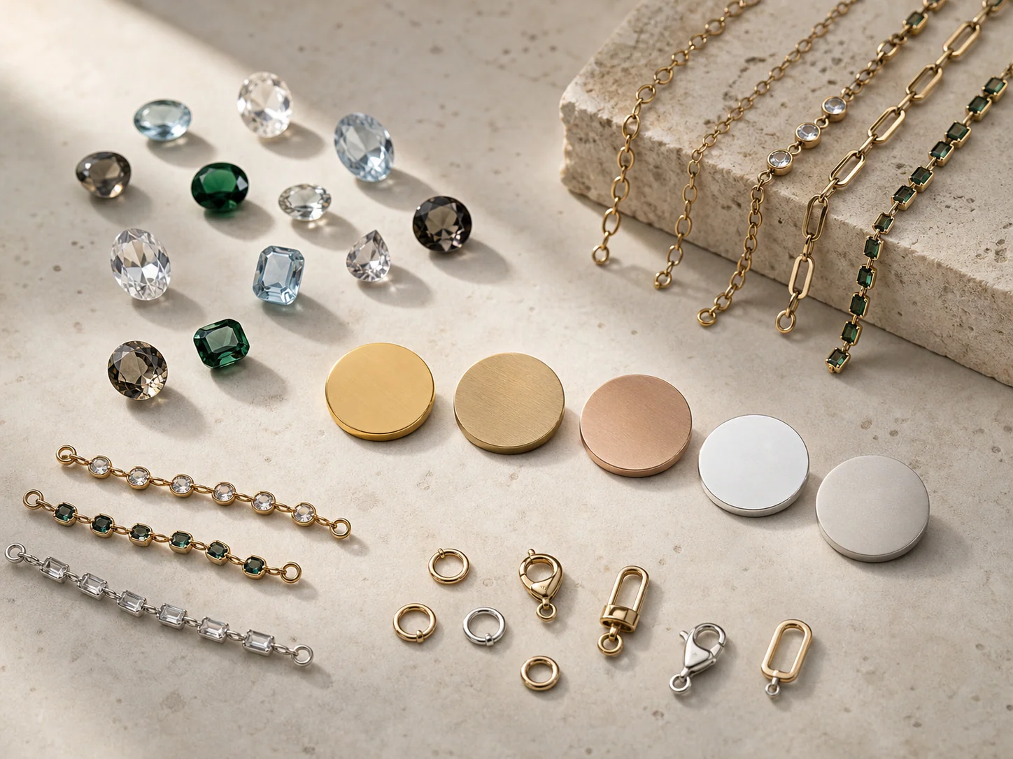 Jewelry stones, chains and metal colors