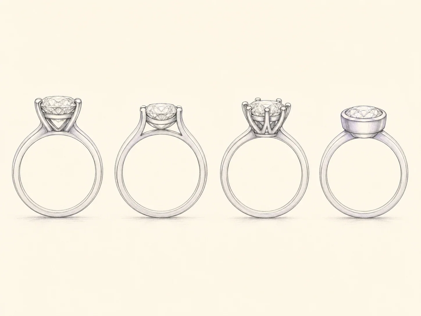 Four solitaire setting profiles shown in side elevation