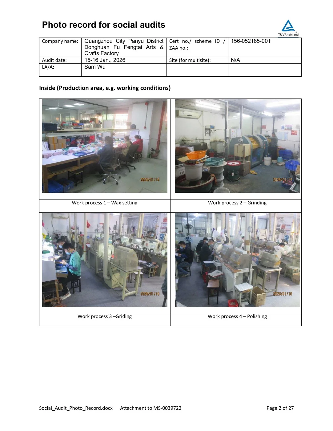TÜV Rheinland social-audit photo record showing NOVA factory production areas