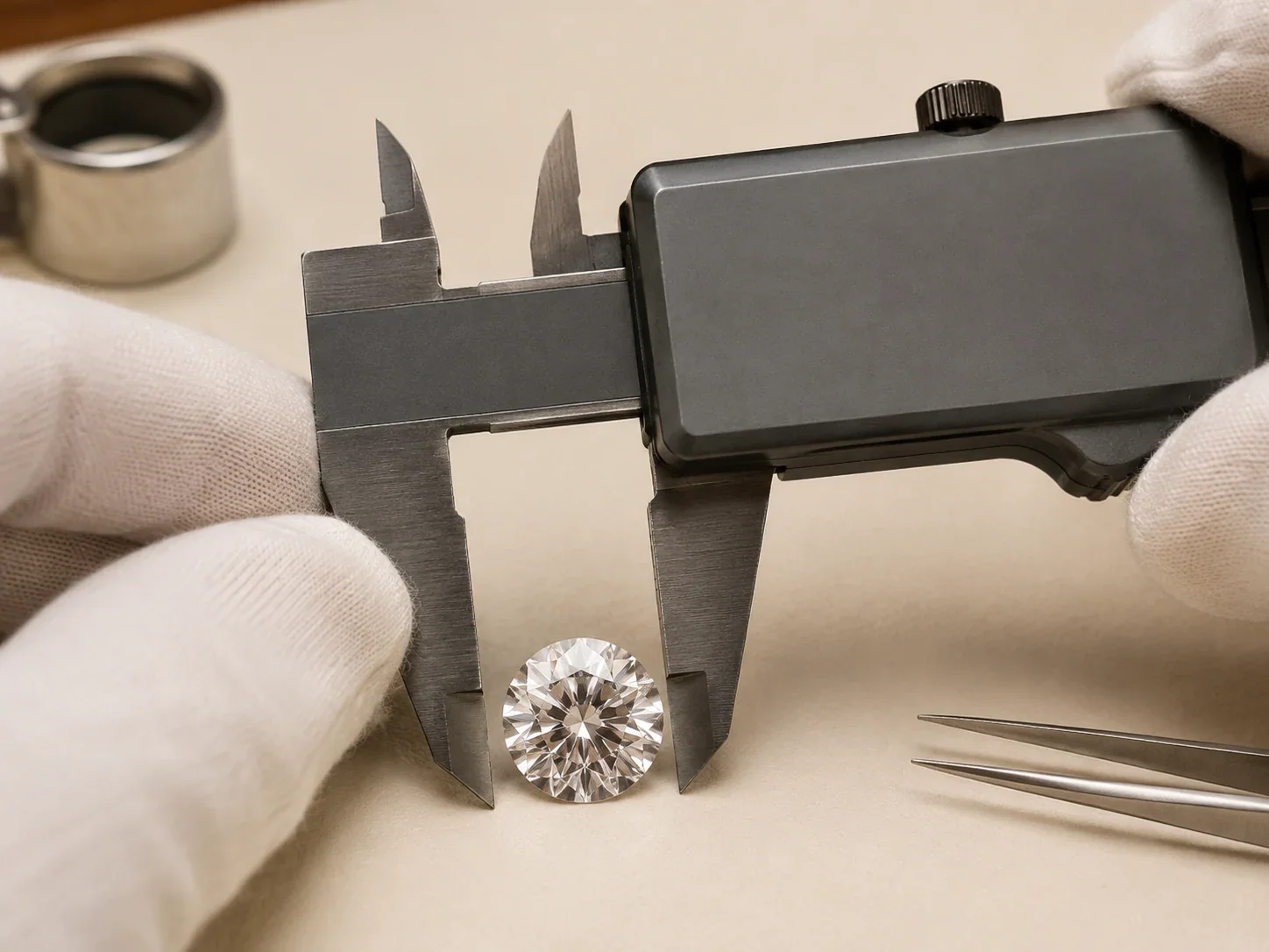 Loose stone measured with a digital caliper