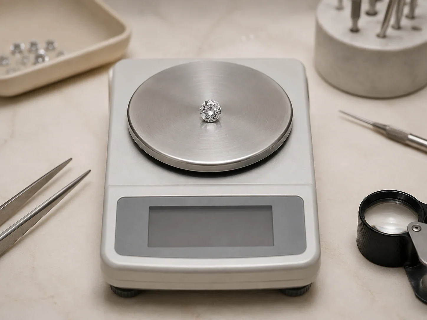 Loose stone on a precision carat scale