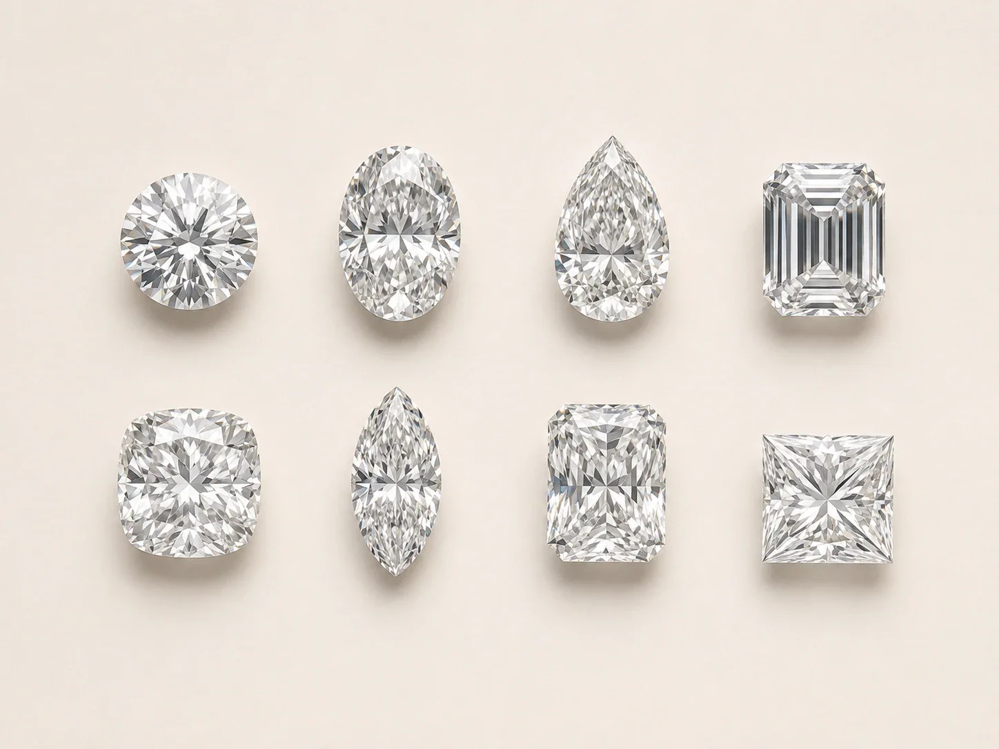 Eight loose stone shapes arranged as a cutting reference