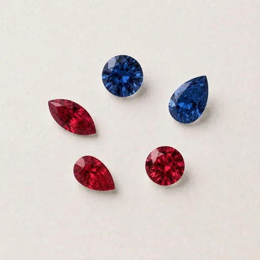 Assorted blue and red loose stones illustrating the need to record exact material identity